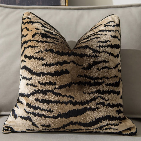 Glamorous Animal Prints Cushion Covers by Allthingscurated featured 6 animal print designs in tiger stripes, cheetah spots, zebra stripes and giraffe print. In a neutral palette and warm texture that work well with a variety of decorating styles. Timeless and chic, they are the perfect accessories to dress up with home with a wow factor. Comes in 2 square sizes of 45 by 45cm or 17.5 by 17.5 inches or 50 by 50cm or 19.5 by 19.5 inches. Featured here is the tiger print in brown.