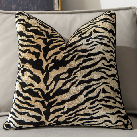 Glamorous Animal Prints Cushion Covers by Allthingscurated featured 6 animal print designs in tiger stripes, cheetah spots, zebra stripes and giraffe print. In a neutral palette and warm texture that work well with a variety of decorating styles. Timeless and chic, they are the perfect accessories to dress up with home with a wow factor. Comes in 2 square sizes of 45 by 45cm or 17.5 by 17.5 inches or 50 by 50cm or 19.5 by 19.5 inches. Featured here is the tiger print in light tan.