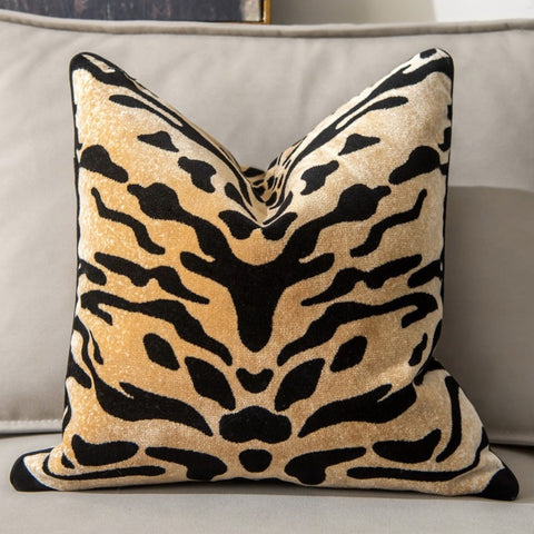 Glamorous Animal Prints Cushion Covers by Allthingscurated featured 6 animal print designs in tiger stripes, cheetah spots, zebra stripes and giraffe print. In a neutral palette and warm texture that work well with a variety of decorating styles. Timeless and chic, they are the perfect accessories to dress up with home with a wow factor. Comes in 2 square sizes of 45 by 45cm or 17.5 by 17.5 inches or 50 by 50cm or 19.5 by 19.5 inches. Featured here is the tiger print in tan.
