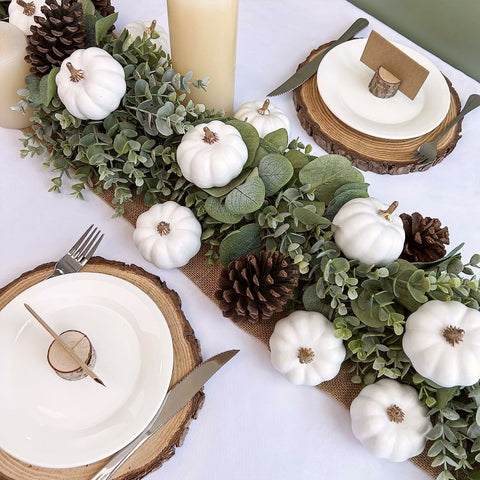 Faux Mini White Pumpkins by Allthingscurated is the perfect party decoration for Halloween, Thanksgiving and all fall festivities.  Comes in a bundle of 6 mini pumpkins they will lend your home a festive touch.  Perfect for scatter across your dining table to create a unique table setting.