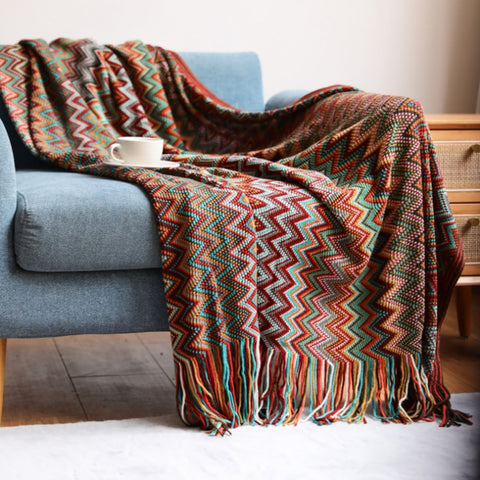 Allthingscurated Chevron Pattern Throw Blanket with Tassels