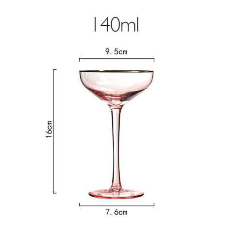 Allthingscurated Alaia Pink gold-rimmed champagne Coupe with a capacity of 140ml or 4.7 fluid ounce. Made of lead-free crystal glass