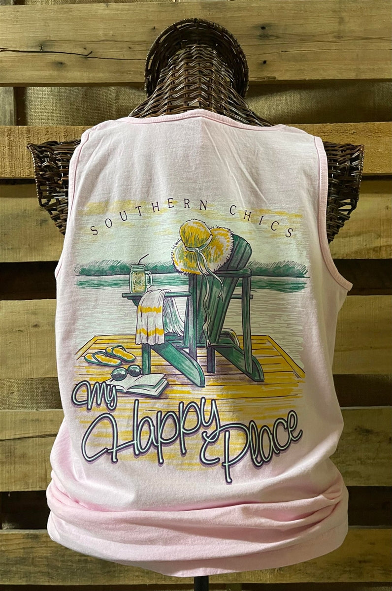 Southern Chics Beach Chair Happy Place Comfort Colors T-Shirt Large / Comfort Colors