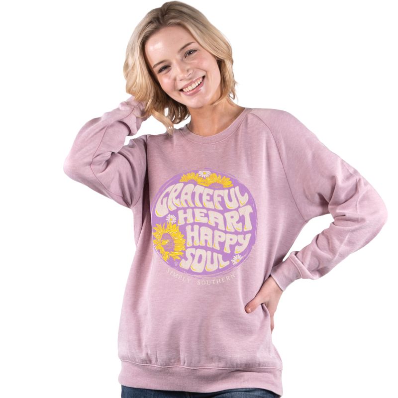 Simply Southern Distressed Happy Pullover Jersey Sweatshirt