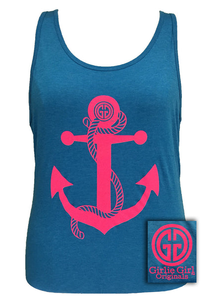 Girlie Girl Rope Bella Anchor Comfort Colors Neon Blue Bright Tank Top ...