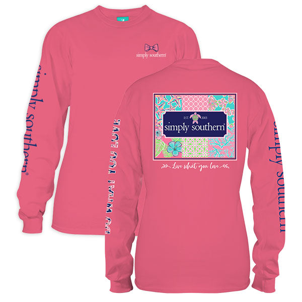 Simply Southern Patchwork Logo Long Sleeve T-Shirt | SimplyCuteTees