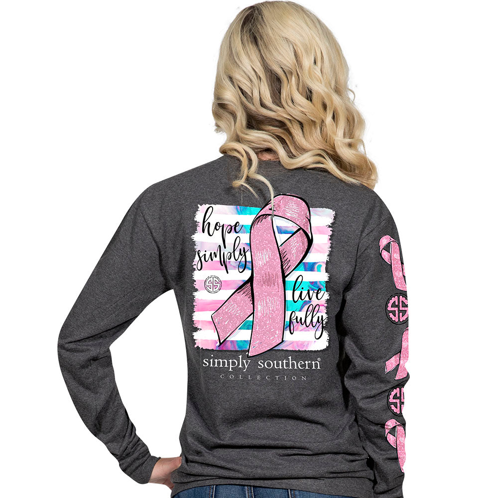 Simply Southern Preppy Hope Ribbon Cancer Long Sleeve T-Shirt ...