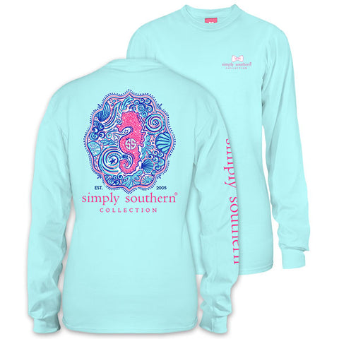 Simply Southern Preppy Glitter Seahorse Marine Long Sleeve T-Shirt ...