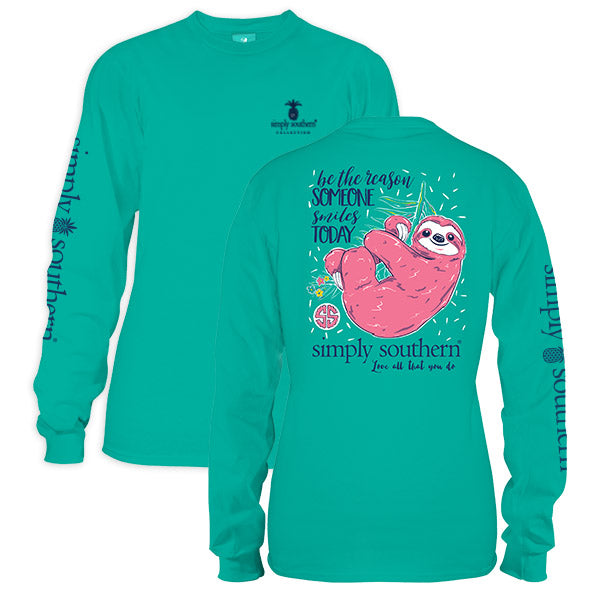 Simply Southern Preppy Sloth Seafoam Long Sleeve T-Shirt | SimplyCuteTees