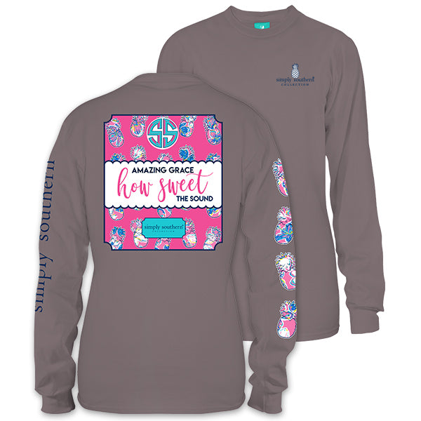 SALE Simply Southern Preppy Amazing Grace How Sweet Long Sleeve T-Shir ...