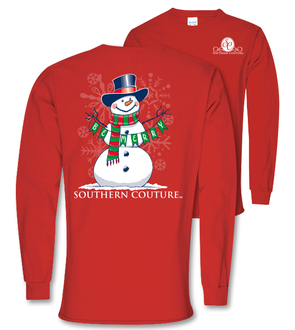 Southern Couture Preppy Christmas Be Merry Snowman Holiday Long Sleeve ...