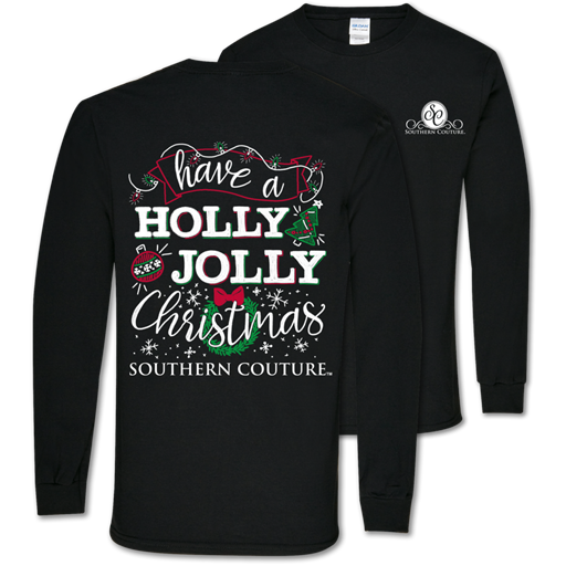 Southern Couture Preppy Holly Jolly Christmas Holiday Long Sleeve T-Sh ...