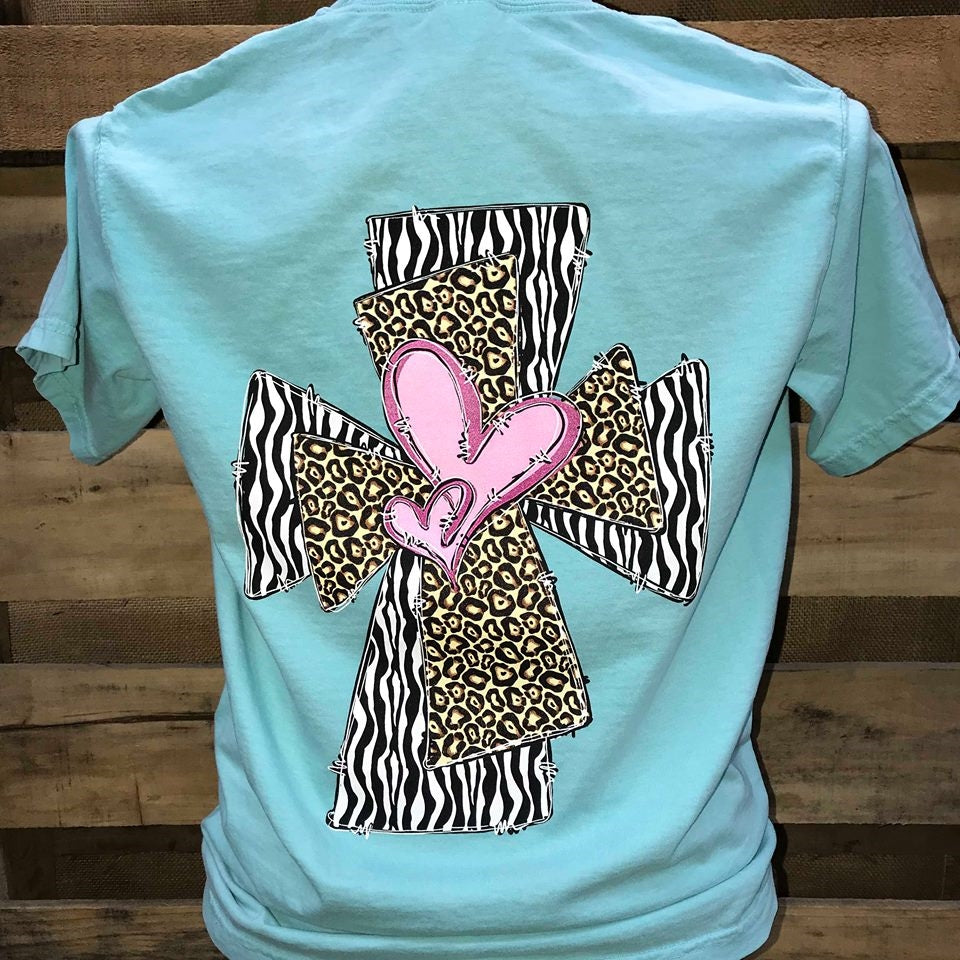 Southern Chics Apparel Heart Cross Leopard Zebra Comfort Colors