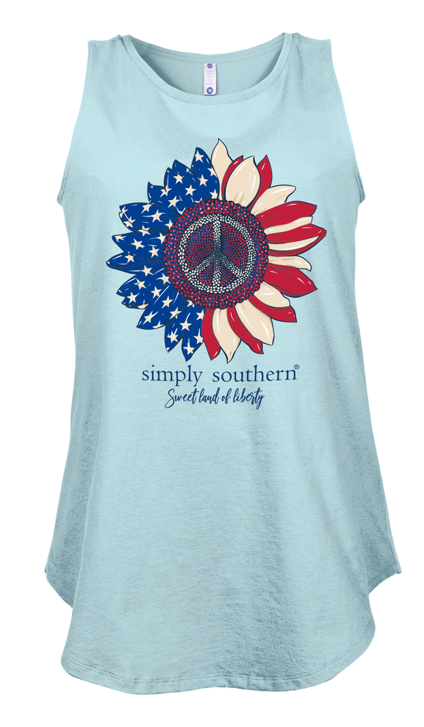 Simply Southern Preppy USA Peace Sunflower Tank Top - SimplyCuteTees