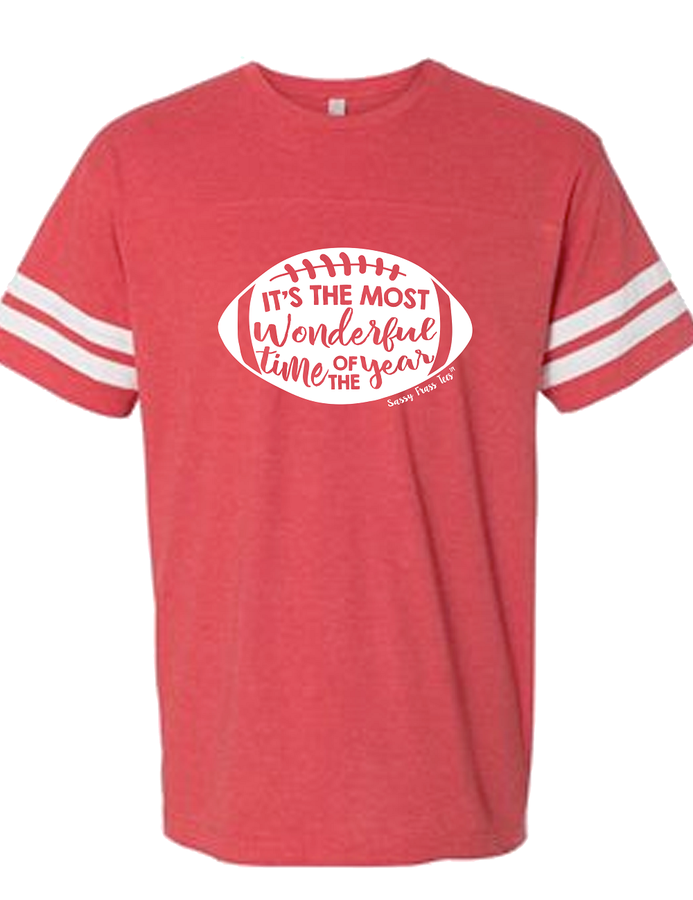 Sassy Frass Most Wonderful Time of the Year Football Season Vintage Red Jersey Girlie Bright T Shirt