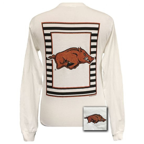 Arkansas Razorbacks Preppy Glitter Logo Hogs Girlie Long Sleeves T Shi ...