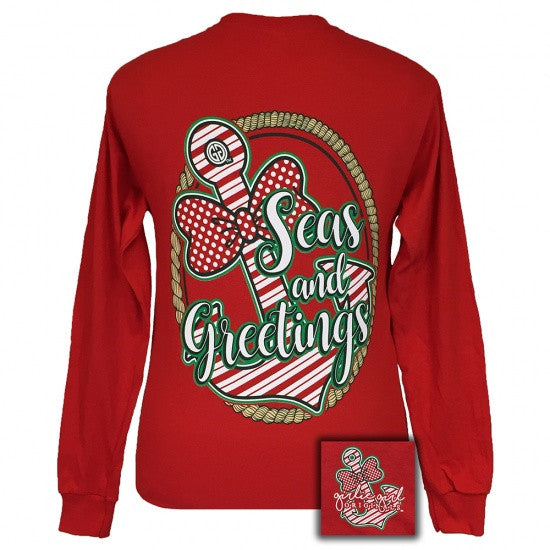 Girlie Girl Seas and Greetings Holiday Anchor Bow Long Sleeves T-Shirt ...