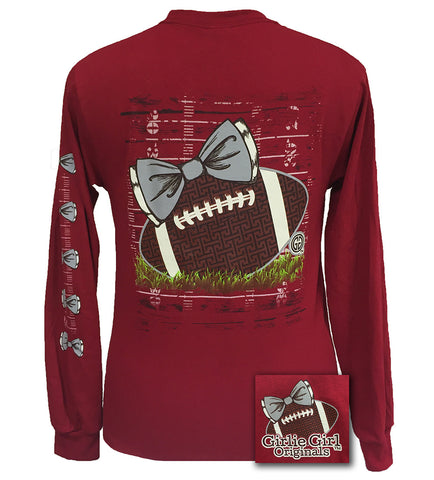 Girlie Girl Originals Preppy Football Team Big Bow Long Sleeve Cardina ...