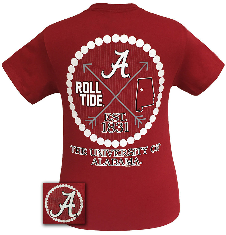 Sale Alabama Crimson Tide Arrow Pearls State Girlie Bright T Shirt