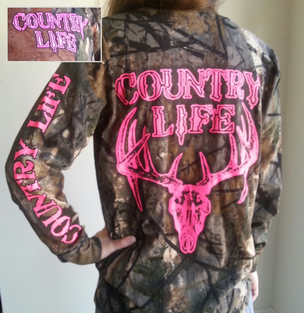 Country Life Outfitters Pink Bone Realtree Camo Deer Skull Head Hunt L ...