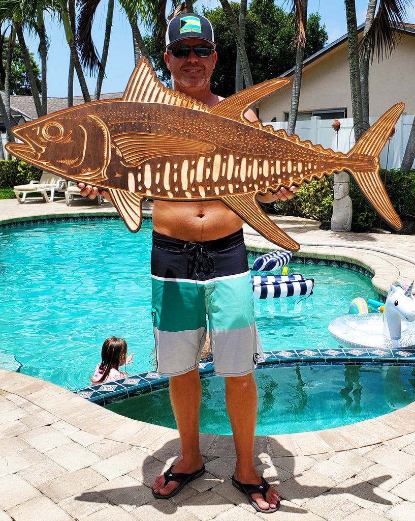 Tarpon Olivewood Cutting Board with Epoxy Inlay Fish Design