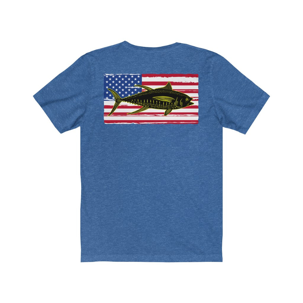 American Flag with Yellowfin Tuna, Island Vibes Sport Fishing