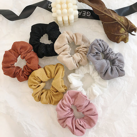 corduroy scrunchies in 7 different colors