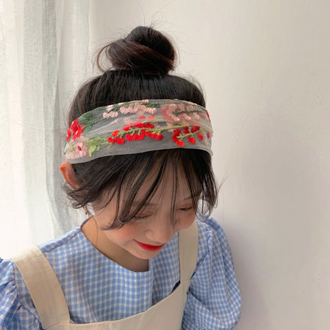 Flower Embroidery Headband - Delicate and Feminine Hair Accessories for spring