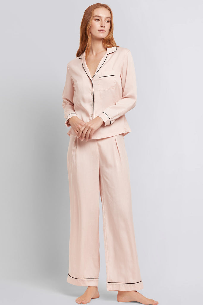 Eva Long Tencel™ Womens Personalised Pyjama Set White With Black Piping