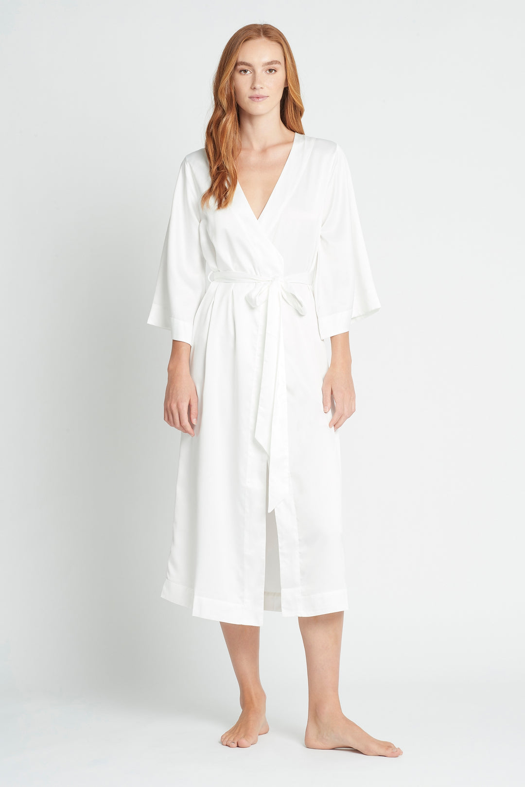 Jasmine Womens Satin Long Robe - White