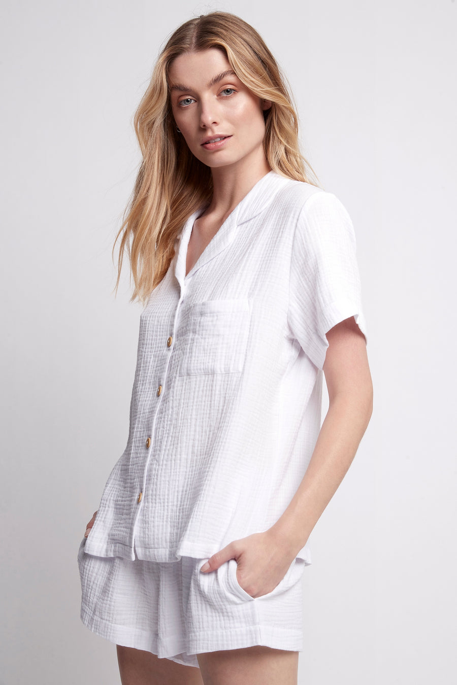 Piper Bubble Cotton Women's Short Pyjama Set - White
