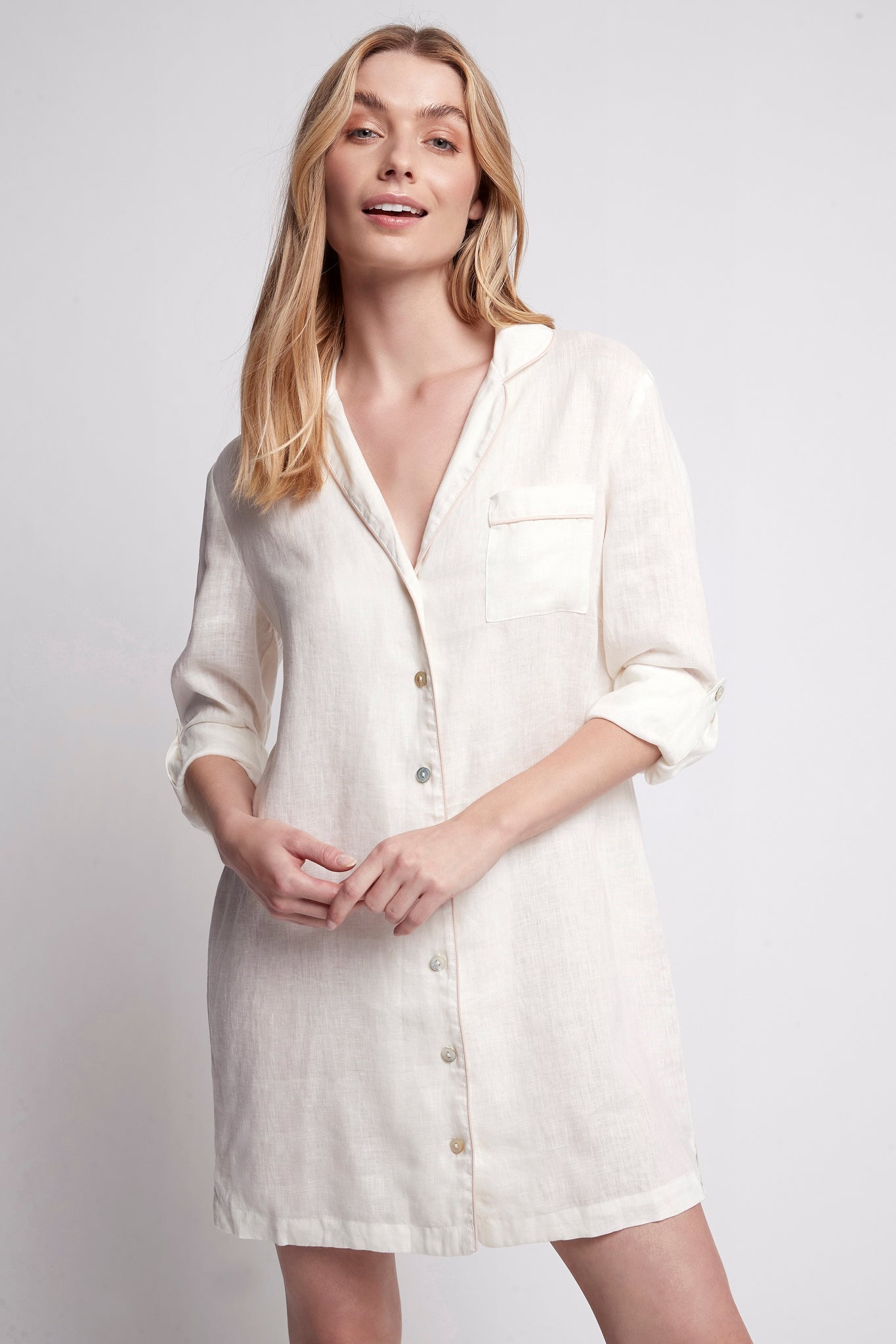 Linen Women's Sleep Shirt - White – Homebodii AU