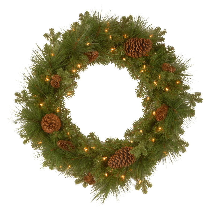 Pre-Lit Artificial Christmas Wreath, Green, Frosted Berry, White Light –  National Tree Company
