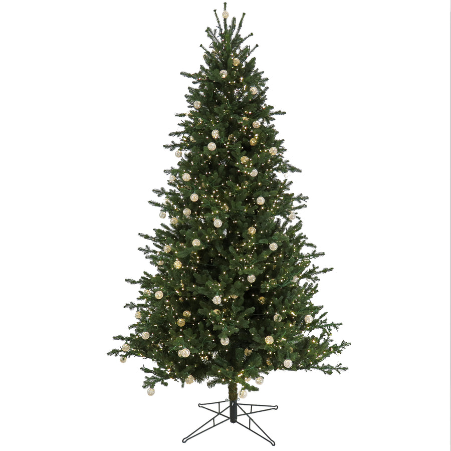 7.5 ft Pre-Lit Frosted Berry Spruce PE/PVC Tree Sure-Lit Pole 500 Warm White LED Lights, Green