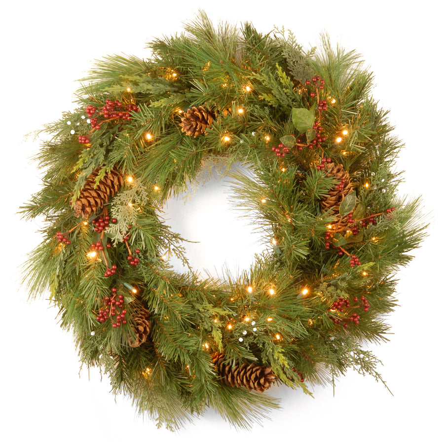  National Tree Company Pre-Lit Artificial Christmas Garland,  Green, Crestwood Spruce, White Lights, Decorated with Pine Cones, Berry  Clusters, Plug In, Christmas Collection, 9 Feet : Home & Kitchen