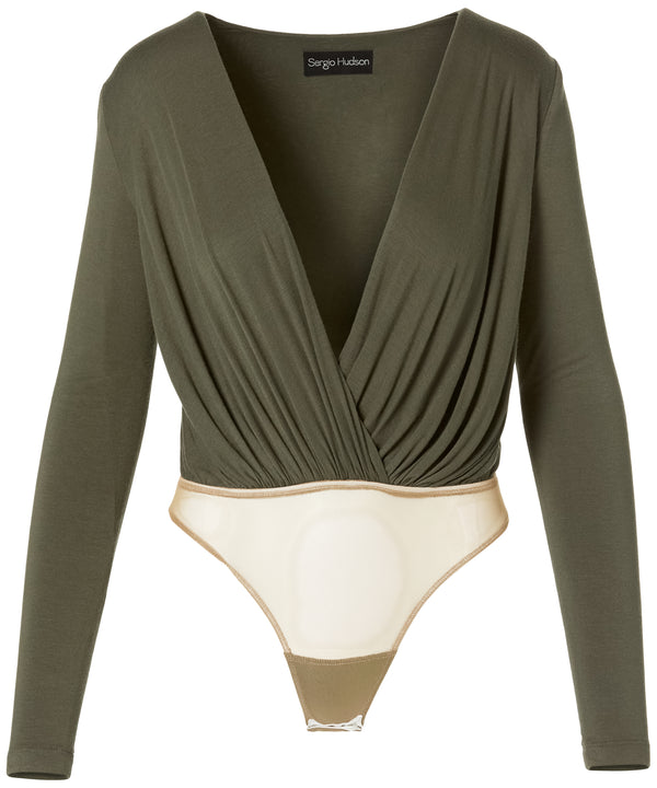 SERGIO HUDSON Stretch-bamboo viscose jersey and tulle bodysuit