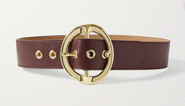 Black Textured Leather Belt With Brass Double G Buckle