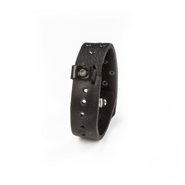 Charles Leather Bracelet in Black, L