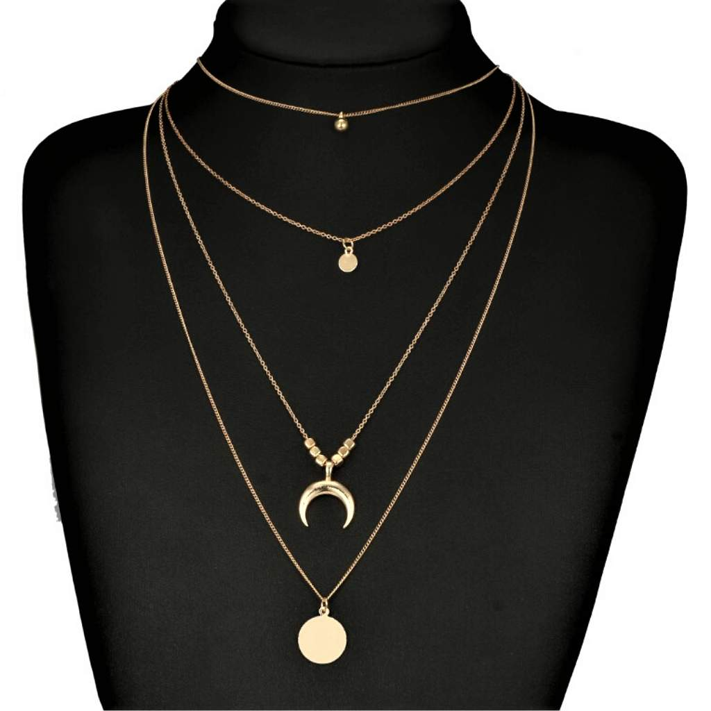 Buy the Gold Layered Crescent and Disc Necklace | JaeBee Jewelry