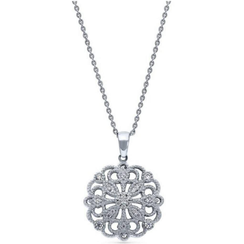 Buy the Sterling Silver CZ Flower Filigree Pendant | JaeBee Jewelry