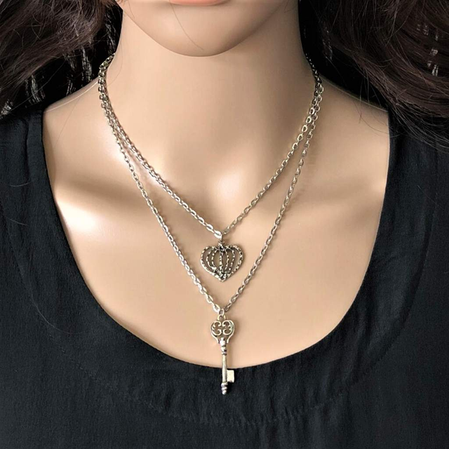 Chain Crew Neck Necklace With Silvered Key Pendant, Retrò Gift
