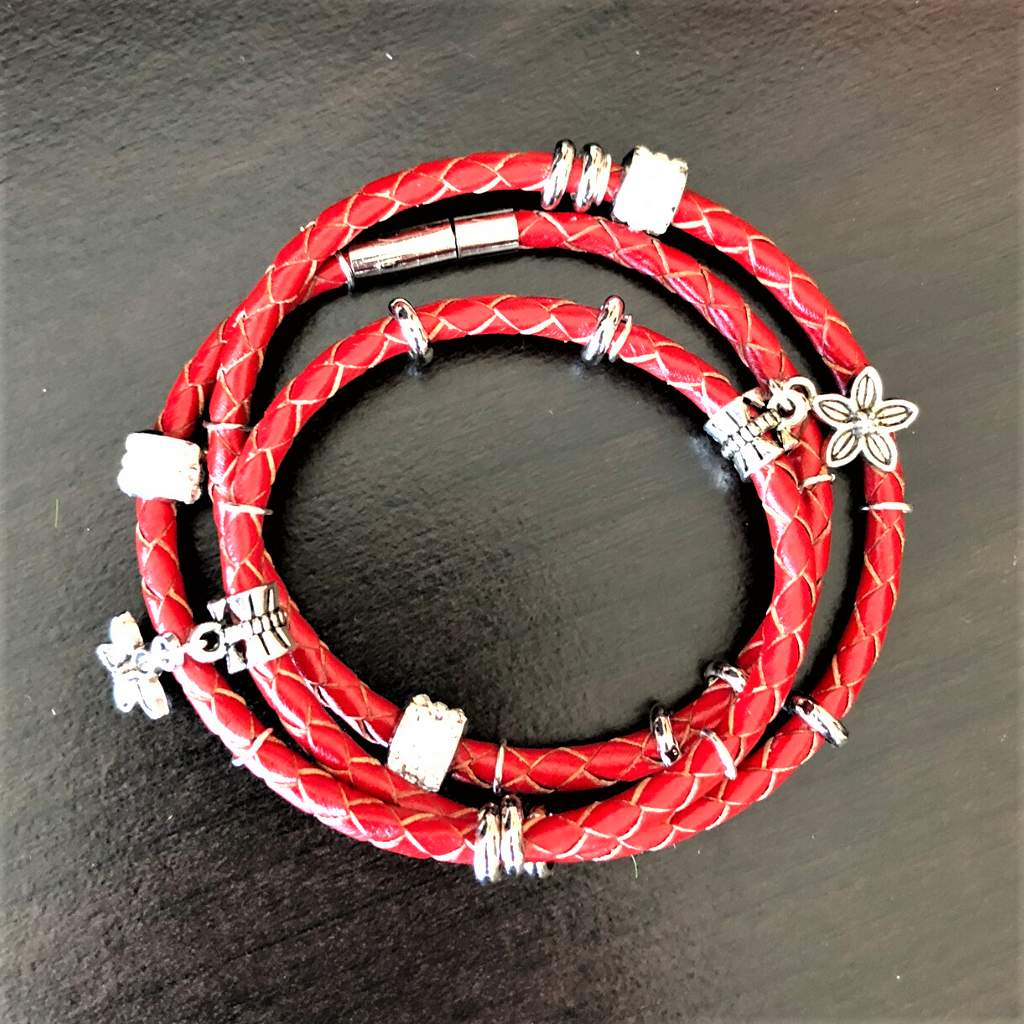 Buy the Red Leather Wrap Boho Bracelet | JaeBee Jewelry USA