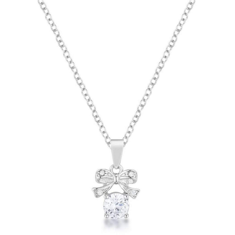 Buy the CZ Stone and Bow Pendant Necklace | JaeBee Jewelry