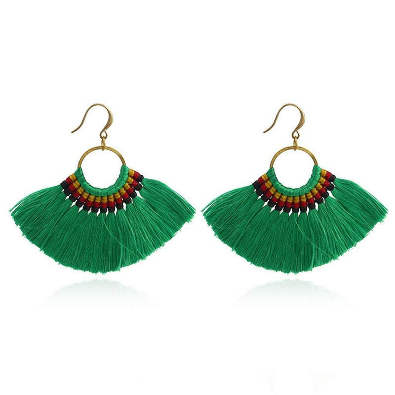Buy the Green Tassel Fan Dangle Earrings | JaeBee Jewelry USA