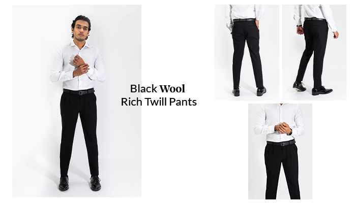 Black Wool Rich Twill Pants