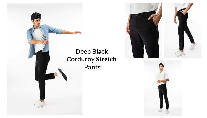 Deep Black Corduroy Stretch Pants