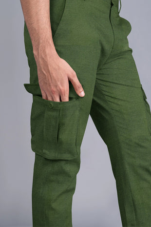 The Pant Project Green Camouflage Six Pocket Cotton Lycra Stylish Cargo Pant  for Men, Regular Slim Fit, Stretchable Cargos with 6 Pockets