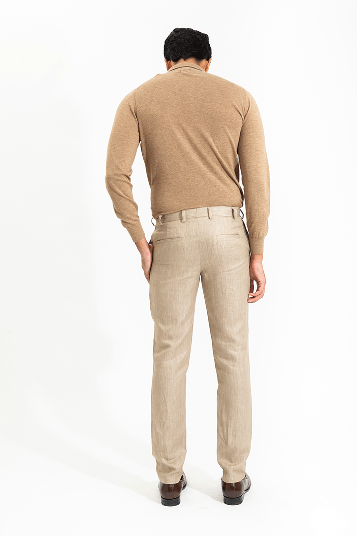 Made to order Smart Casual pant in a Khaki Linen fabric