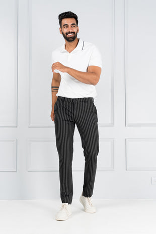 Mocha Brown Stripes Regular Fit Terry Rayon Pant For Men