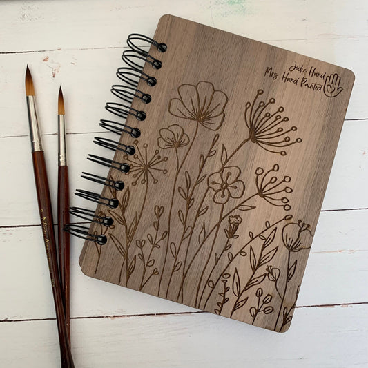 Personalized Watercolor Sketchbook, Sunflower Cutout Laser Engraved Wo –  MrsHandPainted